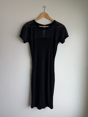 Gucci Black Mesh Panel Dress Size M Made in Italy Designer Midi